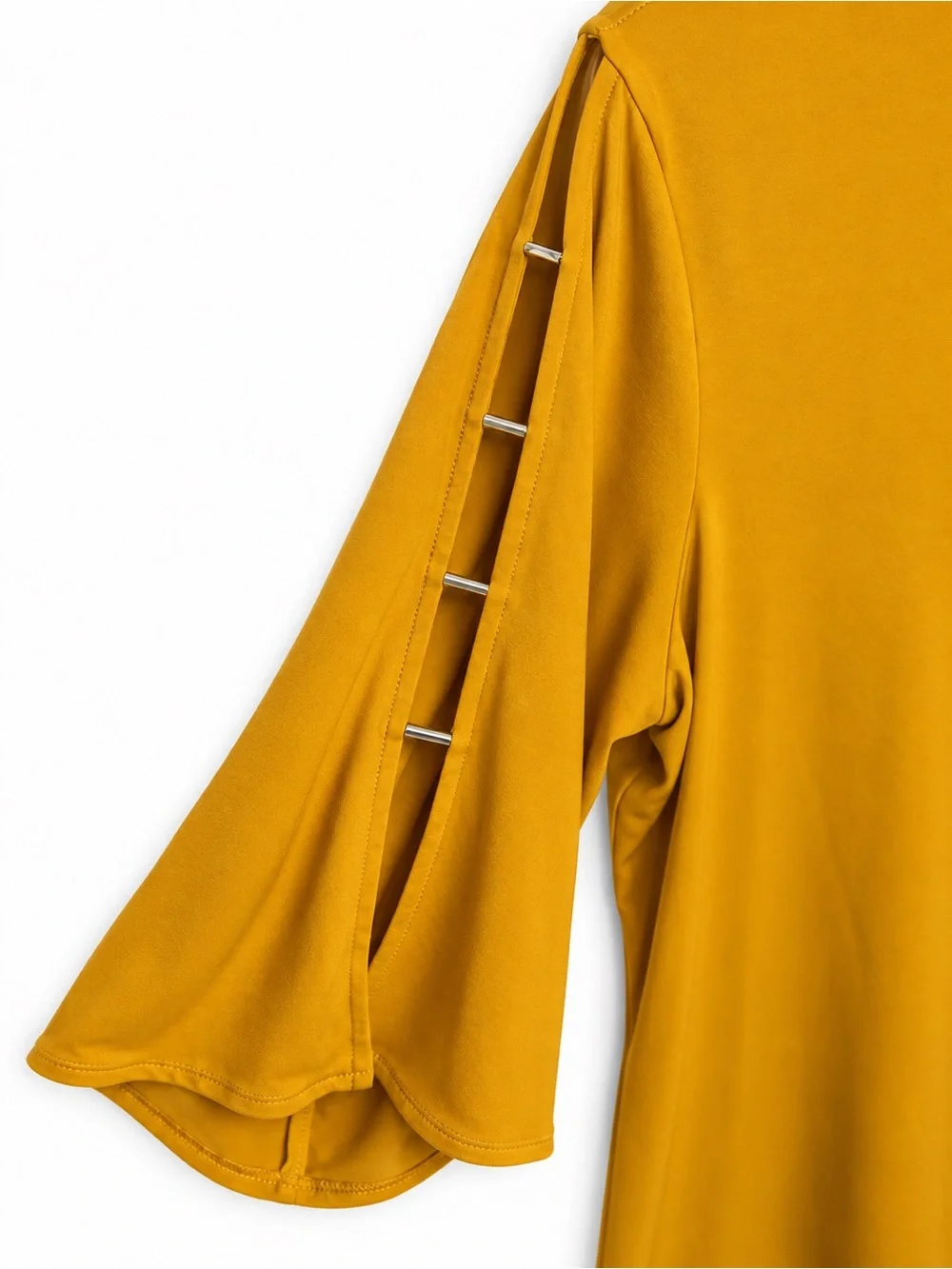 Michael Michael Kors Women’s Large Mustard Gold V-Neck Bell Sleeve Top Cutout
